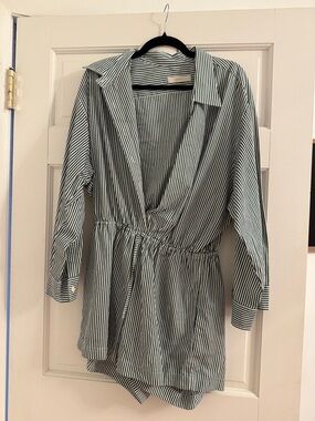 Faithfull the Brand Black & White Striped Wrap Romper